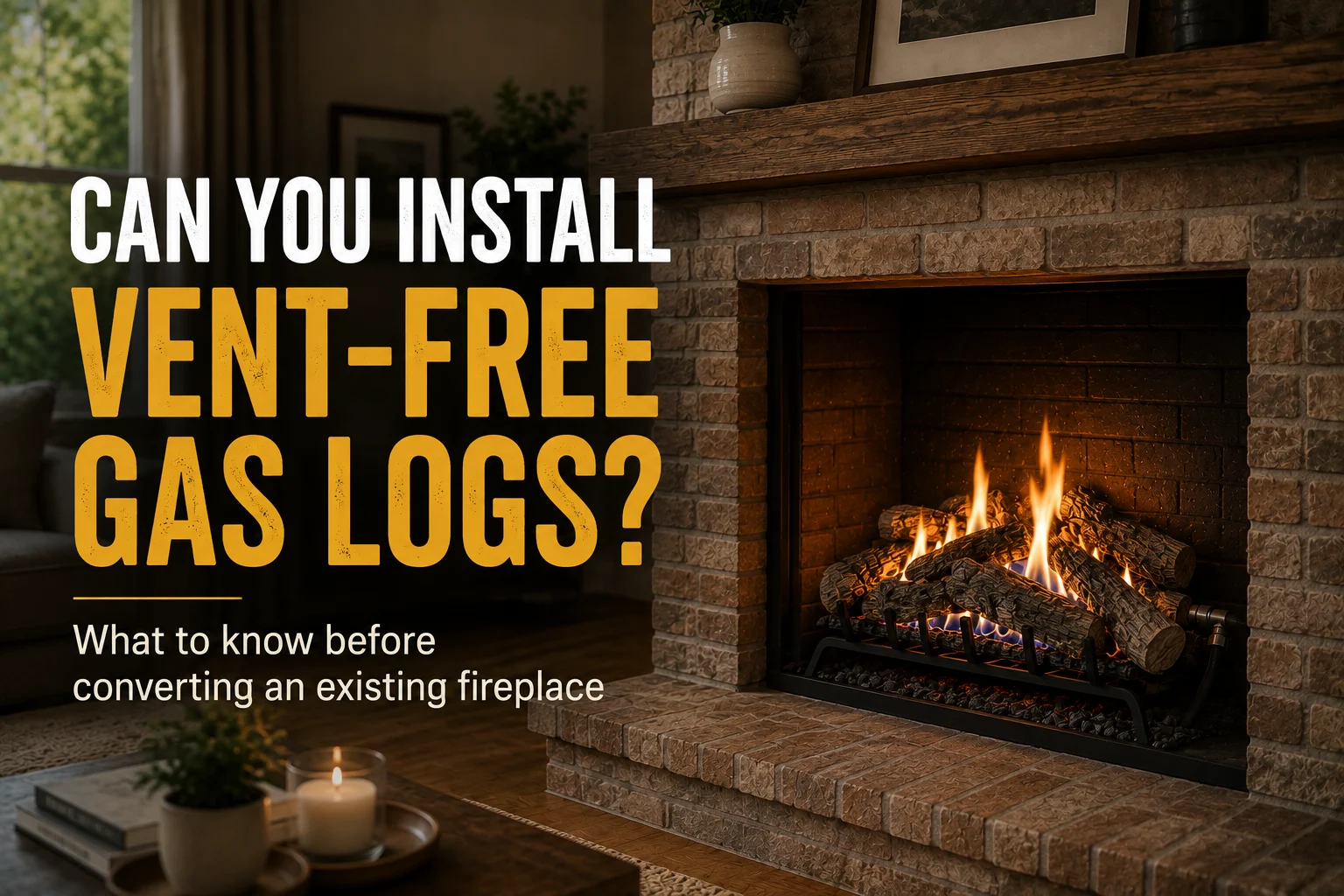 Vent-free gas logs installed in an existing fireplace