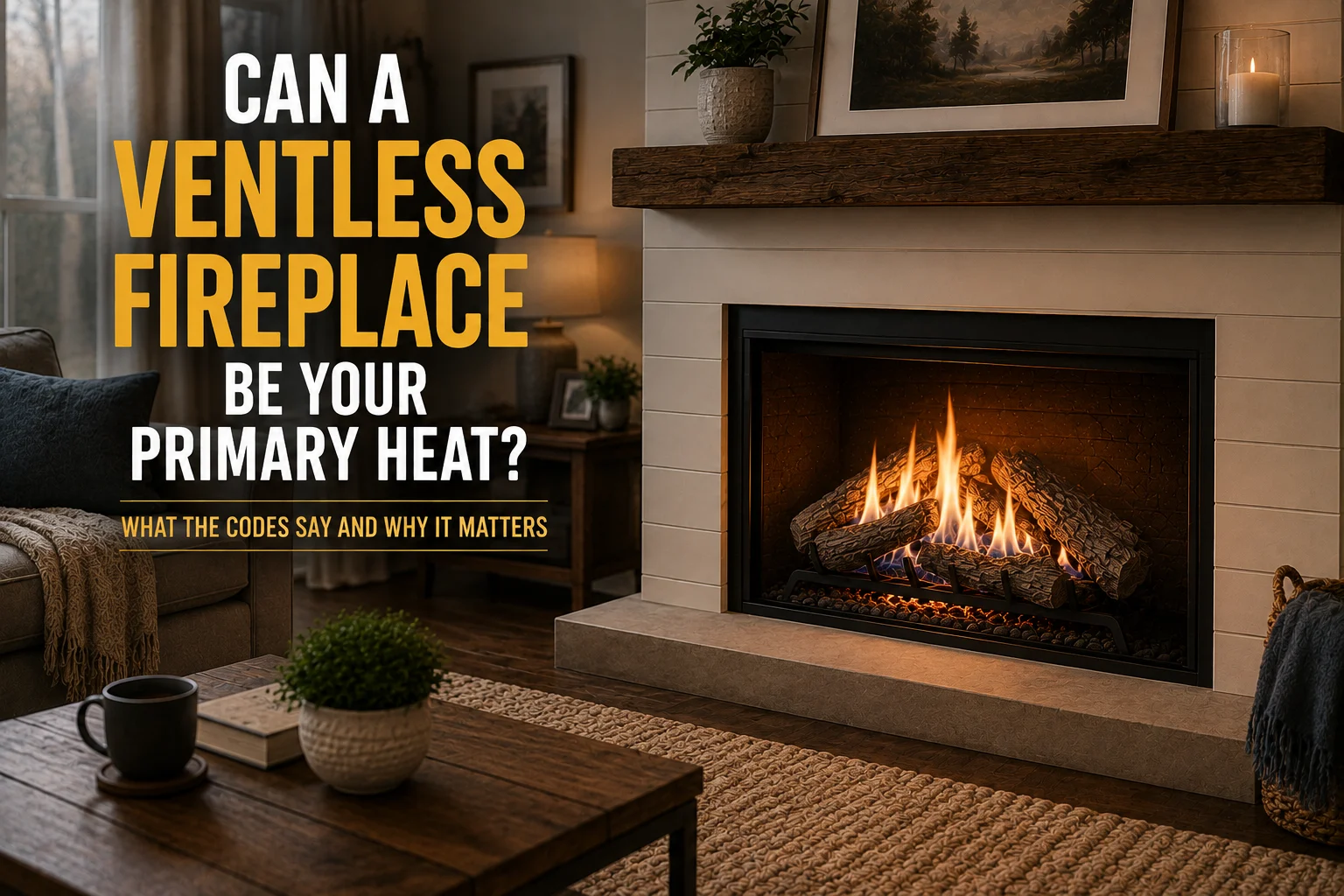 Ventless gas fireplace in a living room